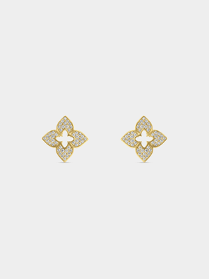 Yellow Gold Vermeil Cubic Zirconia Clover Stud Earrings