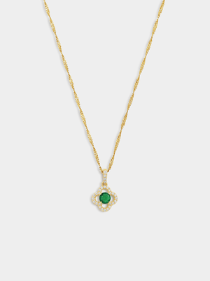 Yellow Gold Green Cubic Zirconia Clover Pendant