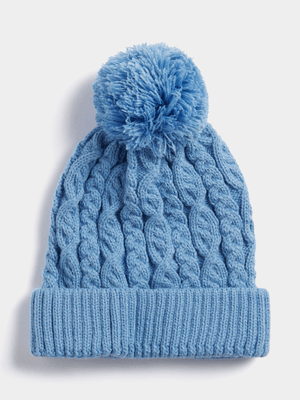 Jet Younger Girls Blue Cable Knit Beanie
