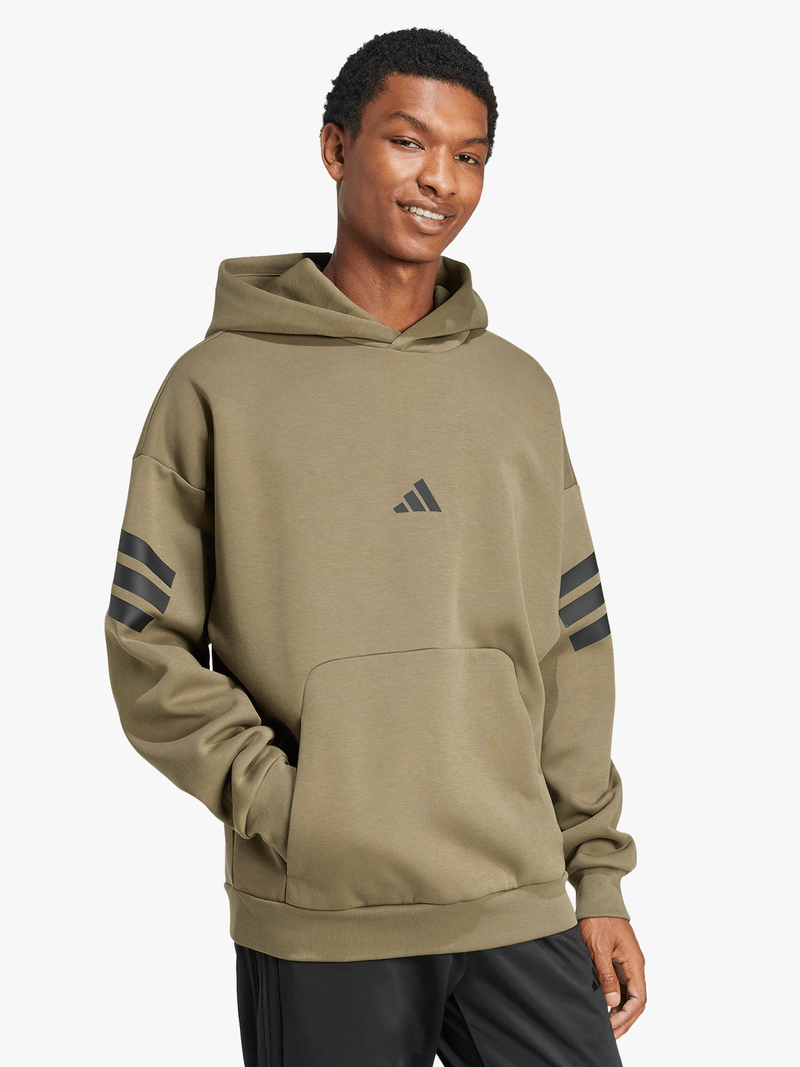 adidas Mens Future Icons 3-Stripes Olive Hoodie Bash