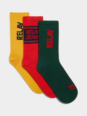 Relay Jeans Men's 3 Pack Shaft Red/Green/Mustard Socks