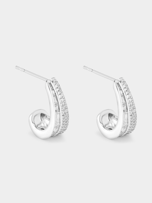 Cheté Sterling Silver Cubic Zirconia Art Deco Hoop Earrings
