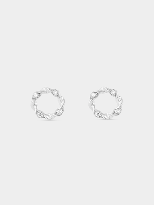 Sterling Silver Lab Grown Diamond Twisted Circle Stud Earrings