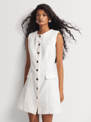 Boucle Button Through Shift Dress