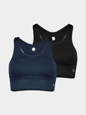TS Womens 2-pack Seamless Low Impact Black & Navy Sports Bra