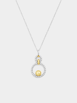 Yellow Gold & Sterling Silver Beaded Circle Pendant