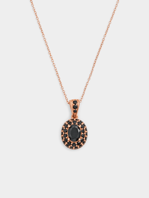 Rose Plated Black Cubic Zirconia Oval Double Halo Pendant