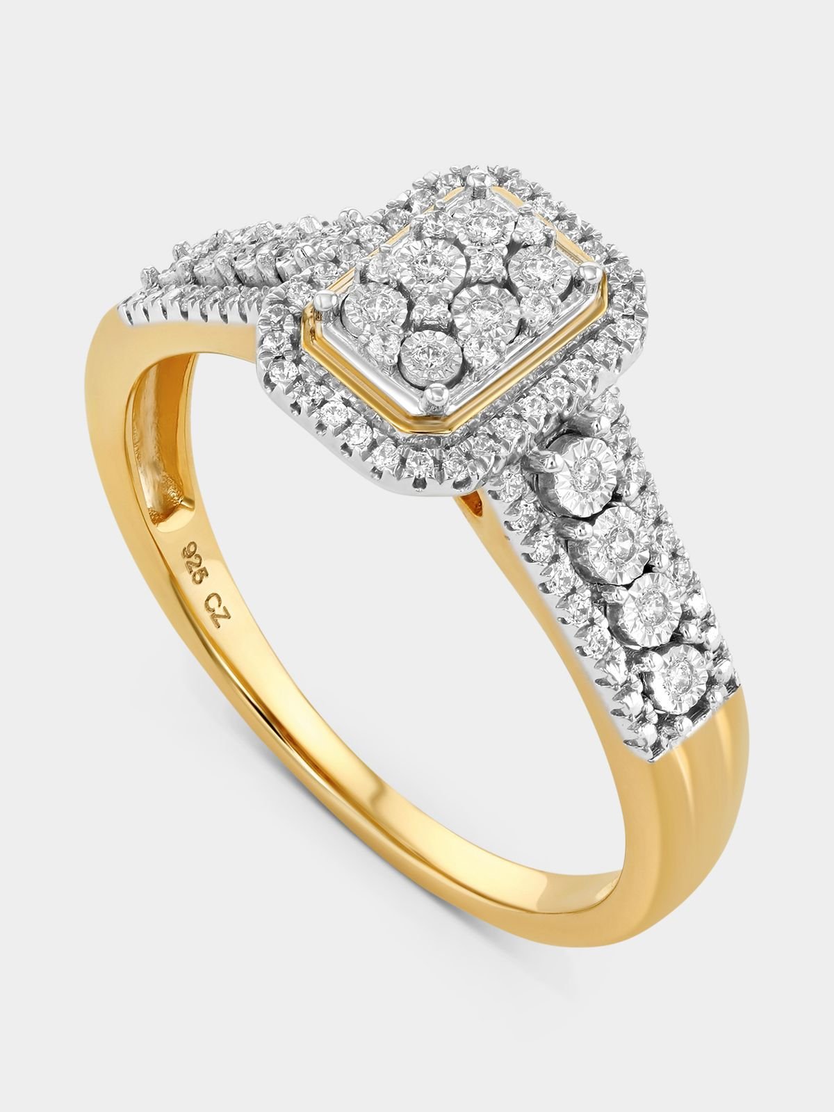 Yellow Gold 0.20ct Diamond Rectangle Halo Multi-Stone Ring | Bash