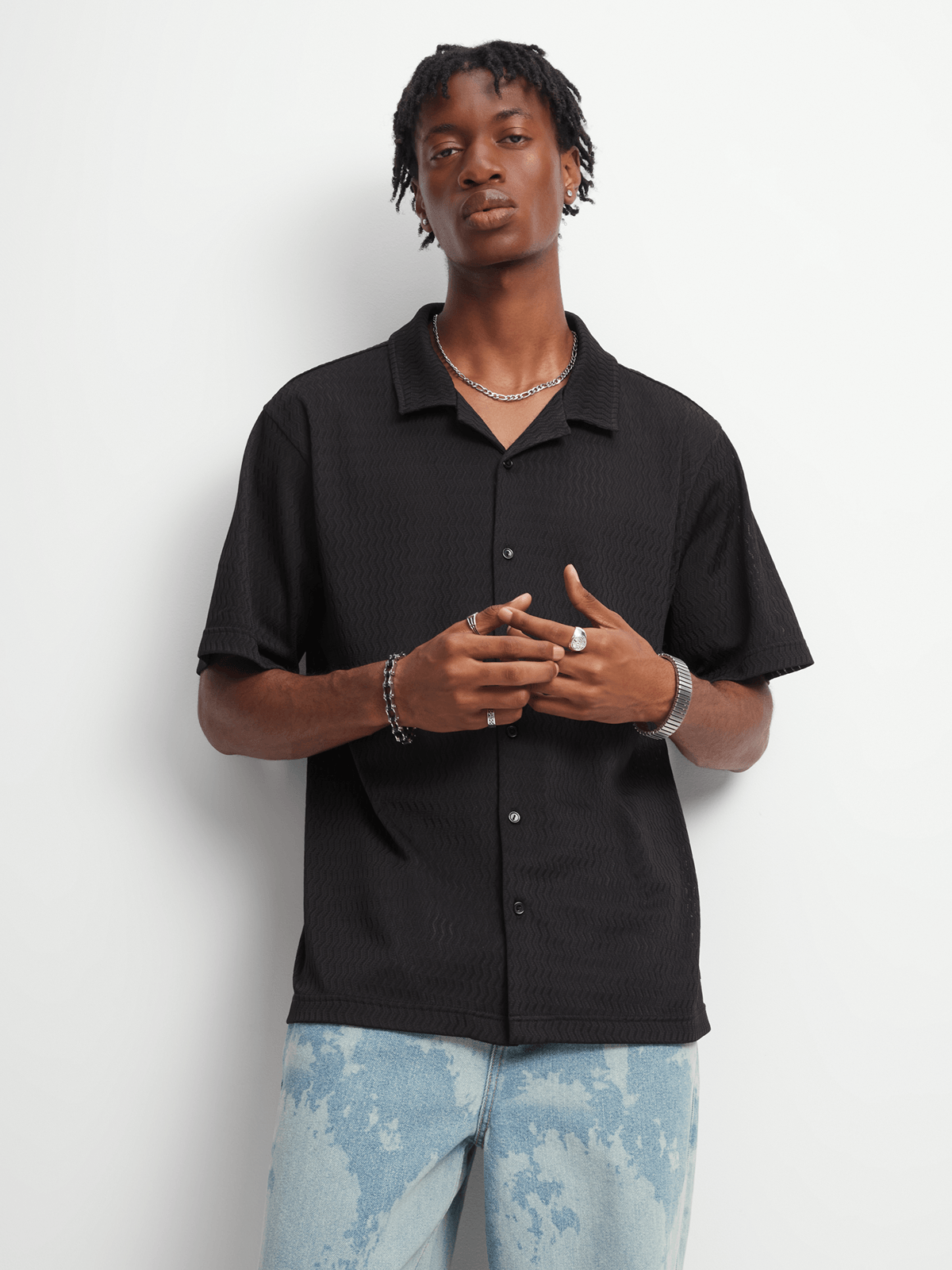 The FIX Men's Black Textured Lace Shirt | Bash