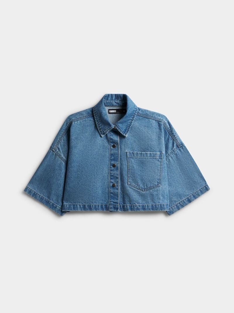 Women's Light Wash Oversized Cropped Denim Shirt | Bash