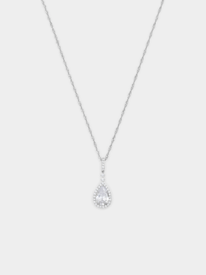 Cheté Sterling Silver Cubic Zirconia Pear Halo Pendant