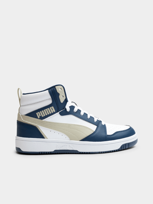 Mens Puma Rebound V6  White/Blue Sneaker