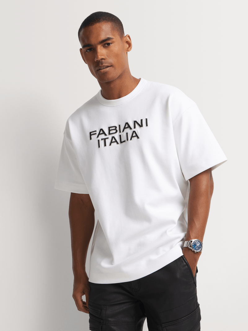 Fabiani Mens Natural Cream Embroidered Logo T-shirt Bash