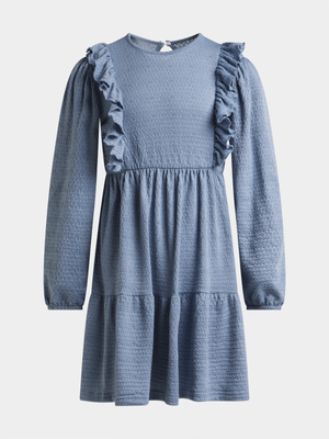 Jet Older Girls Blue Textured Frill Dress
