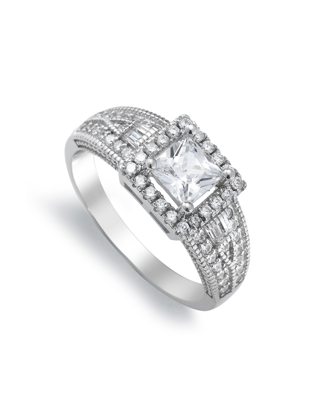 Sterling Silver Cubic Zirconia Milgrain Princess Ring | Bash