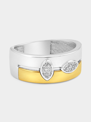 Yellow Gold & Sterling Silver White Sapphire Marquise Cluster Ring