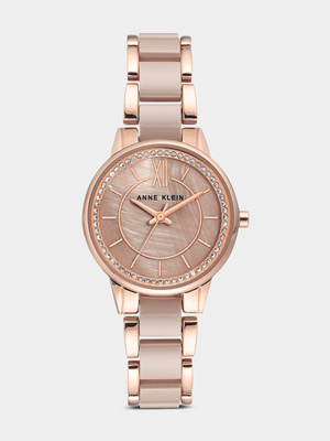 Anne Klein Rose Plated Taupe Ceramic Bracelet Watch