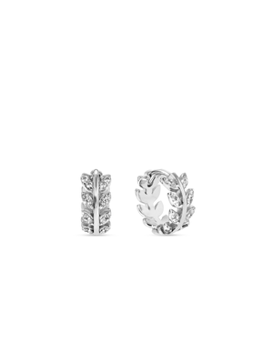 Sterling Silver Cubic Zirconia Leaf Mini Hoop Earrings