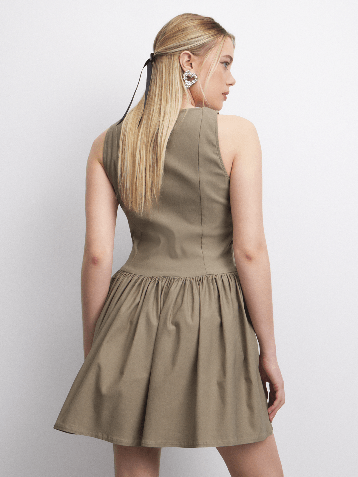 The FIX Women's Natural Square Neck Drop Waist Mini Dress