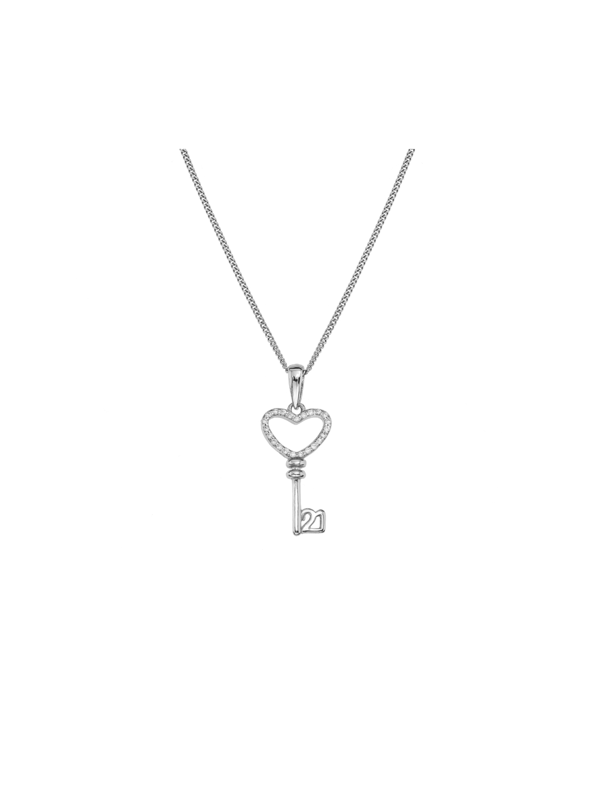 Sterling Silver Cubic Zirconia 21st Key Pendant | Bash