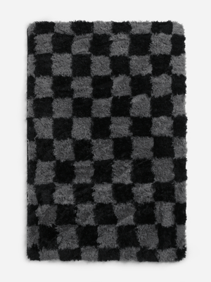 Jet Home Kids Charcoal/Black Check Shaggy Rug