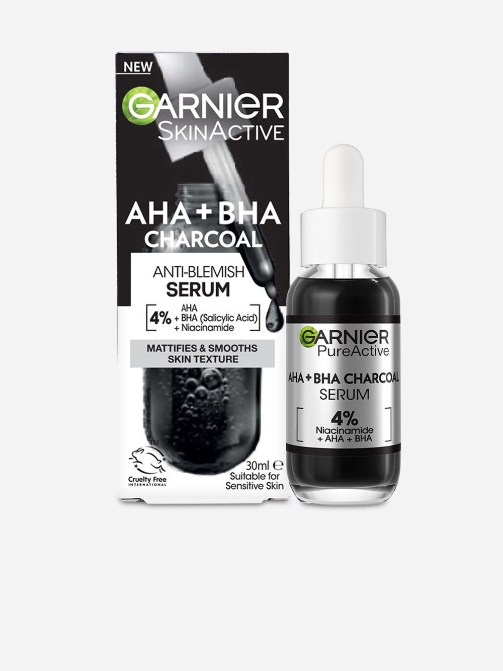Garnier PureActive AHA + Niacinamide + BHA Charcoal Anti Blemish Serum ...