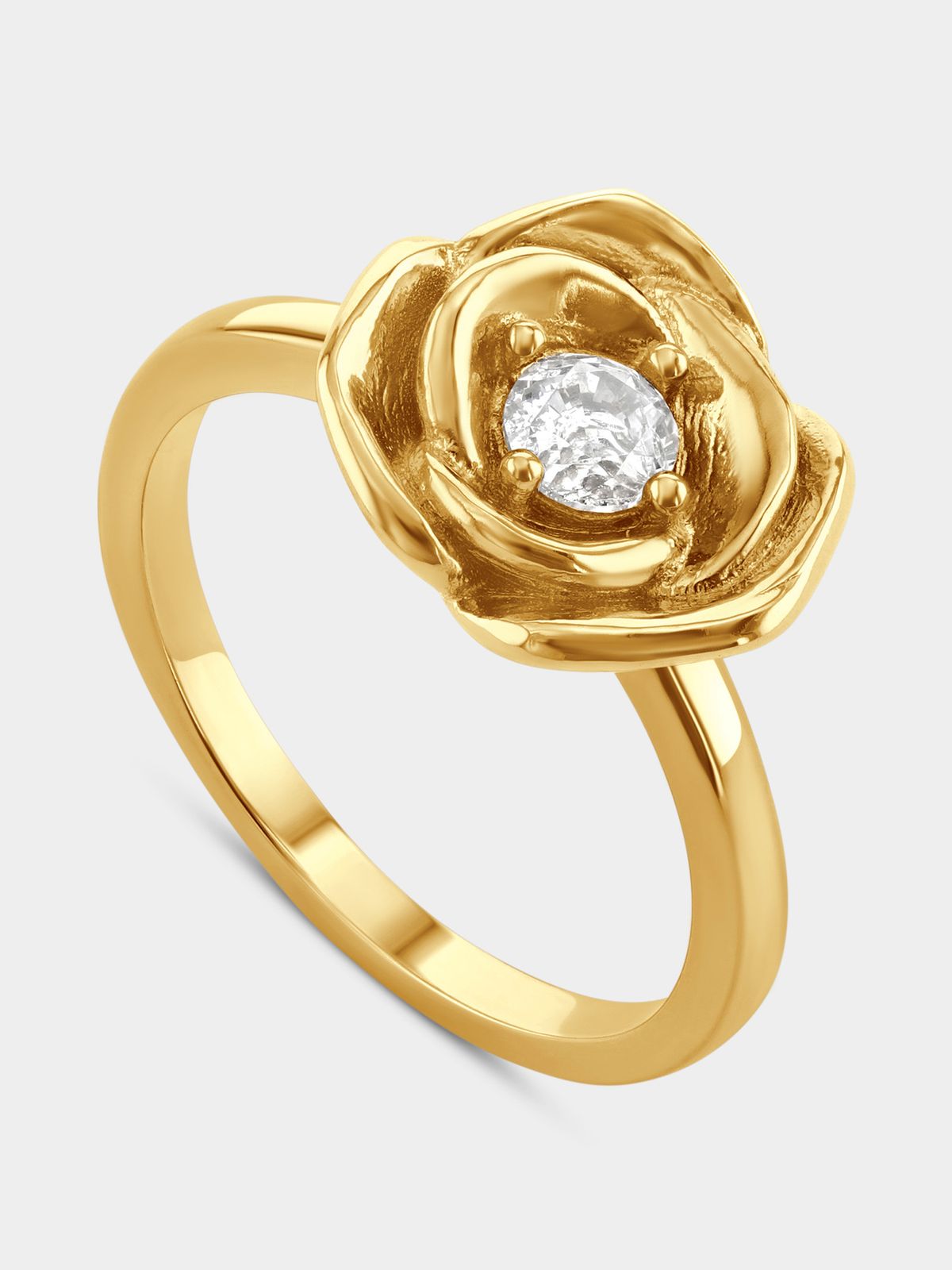 Gold Plated Sterling Silver Cubic Zirconia Solitaire Rose Ring | Bash