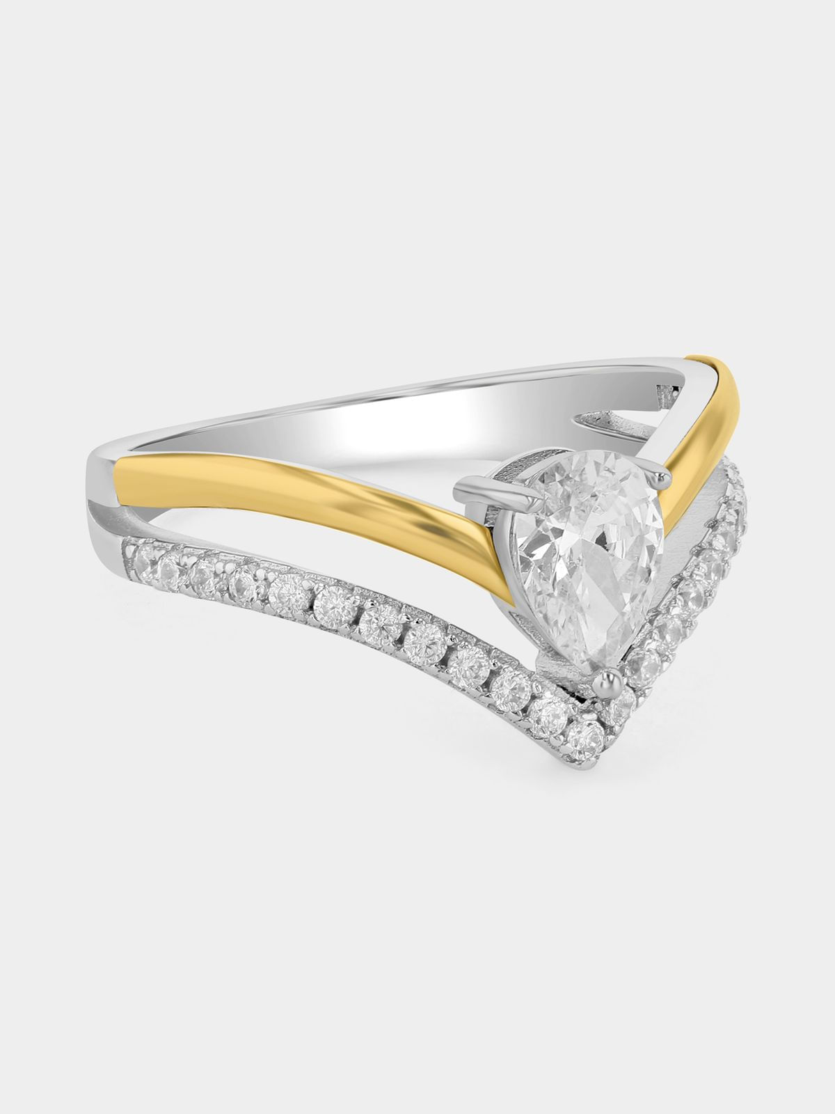 Yellow Gold & Sterling Silver Cubic Zirconia Pear Shape Tiara Ring | Bash