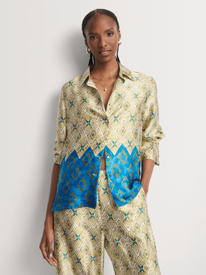 Satin Printed Border Boxy Shirt