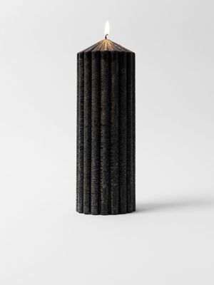 Pillar Candle Fluted Cylindrical Black 7 x 20cm
