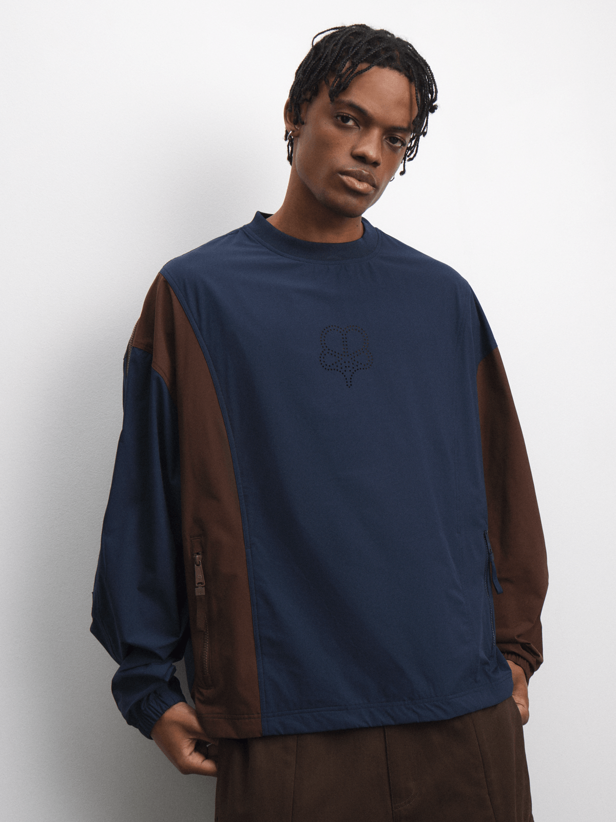 Anatomy Men's Woven Zip Bak Detail Blue Sweat Top | Bash