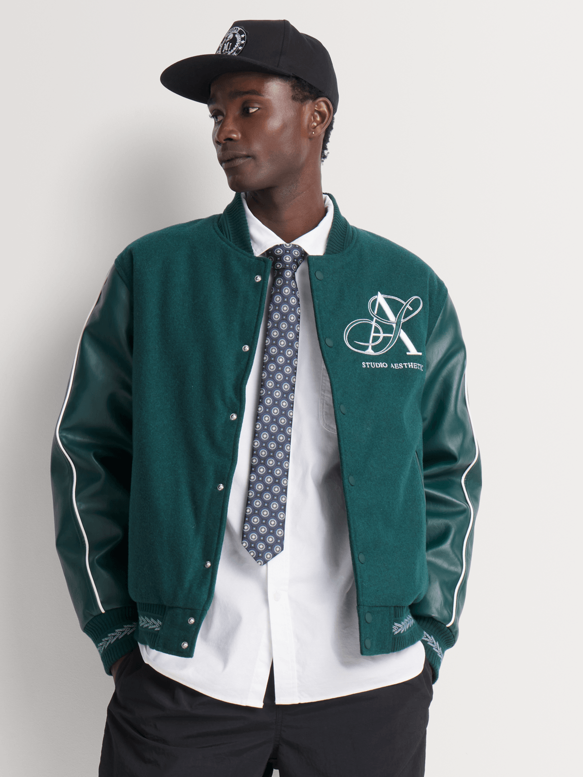 Markham Men's Melton Varsity Pine Green Bomber Jacket Bash - Main Image