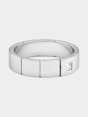 Sterling Silver Lab Grown Diamond Solitaire Square Cube Ring