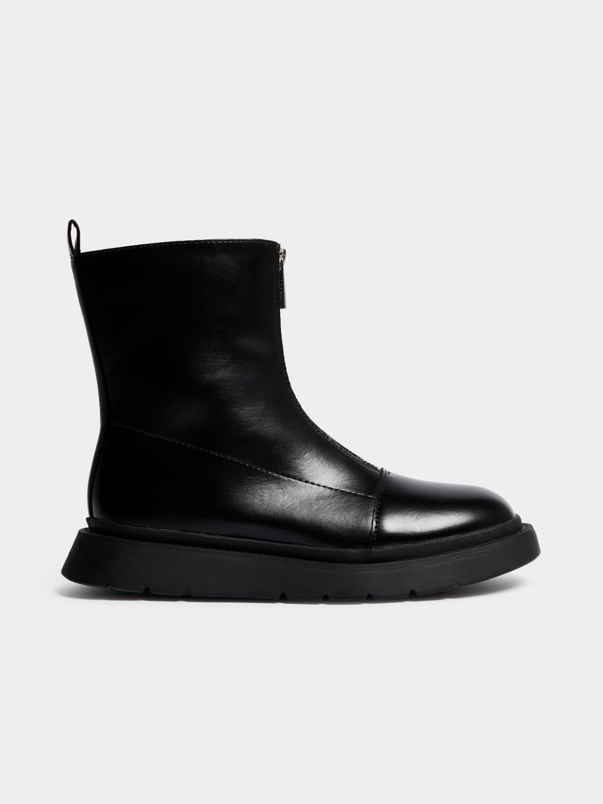 Chunky Boot Flat Sock Ankle Boots With Zip Trf BRAND NEW Chunky