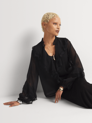 Frill Detail Lace Trim Blouse