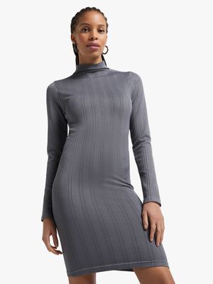 The FIX Women's Grey Seamless Turtle Neck Dress