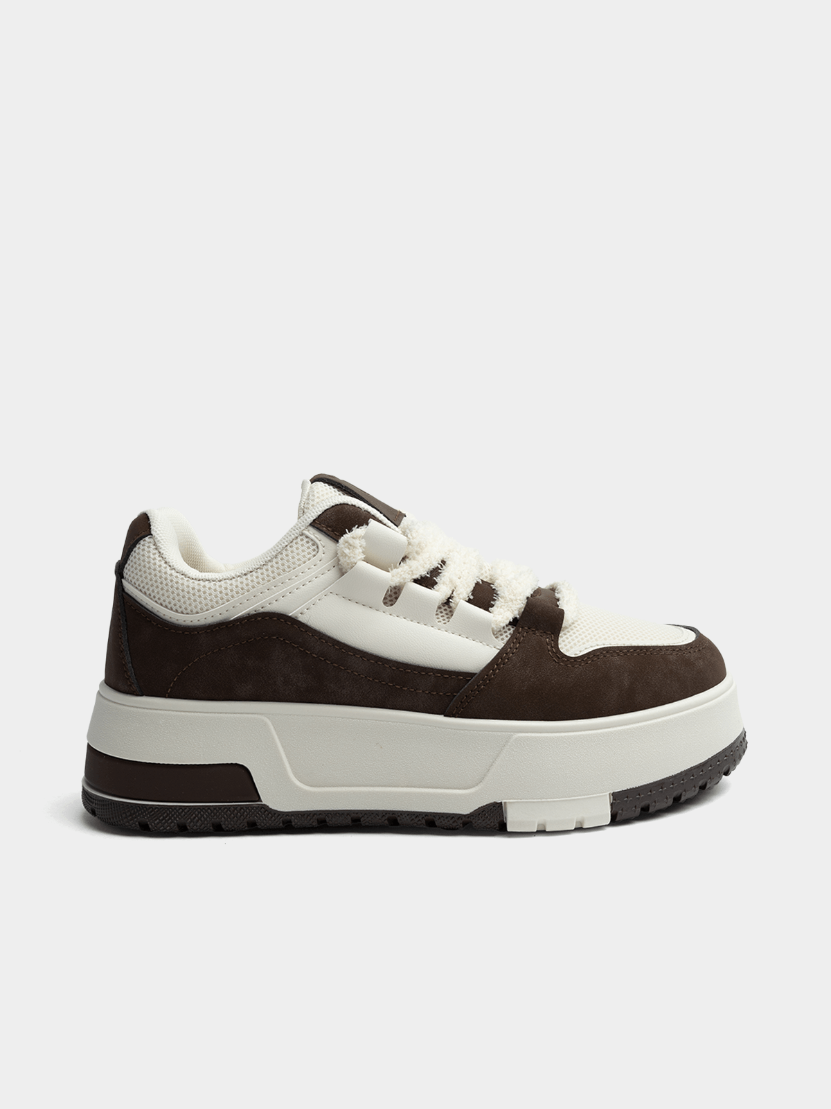 とむとむ① Women's TomTom Lace White/Brown Platform Sneaker | Bash