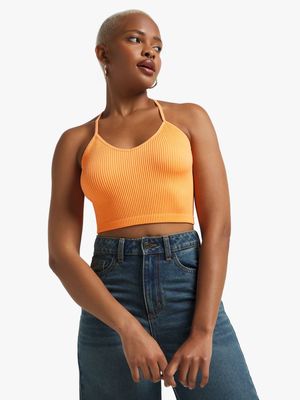 The FIX Women's Orange Seamless Cami With Lace Detail