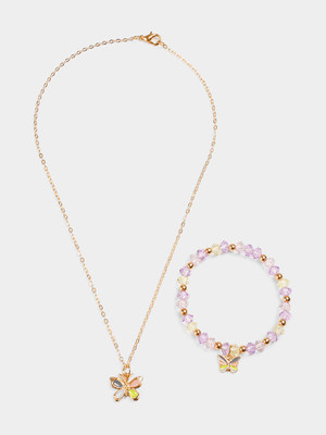 Girl's Purple Beaded Bracelet & Necklace Set