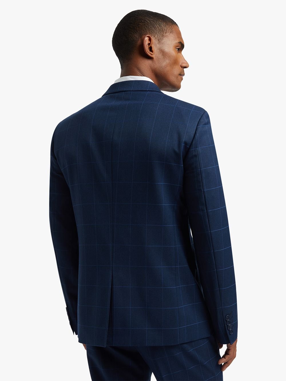 Markham Men's Slim Double Breasted Windowpane Check Navy Suit