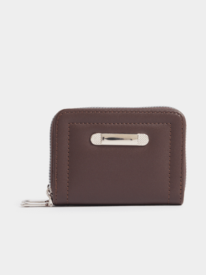 Exact Women's Brown Double Zip Around Mini Purse