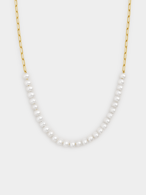 Gold Plated Sterling Silver Freshwater Pearl Oval Link Chain
