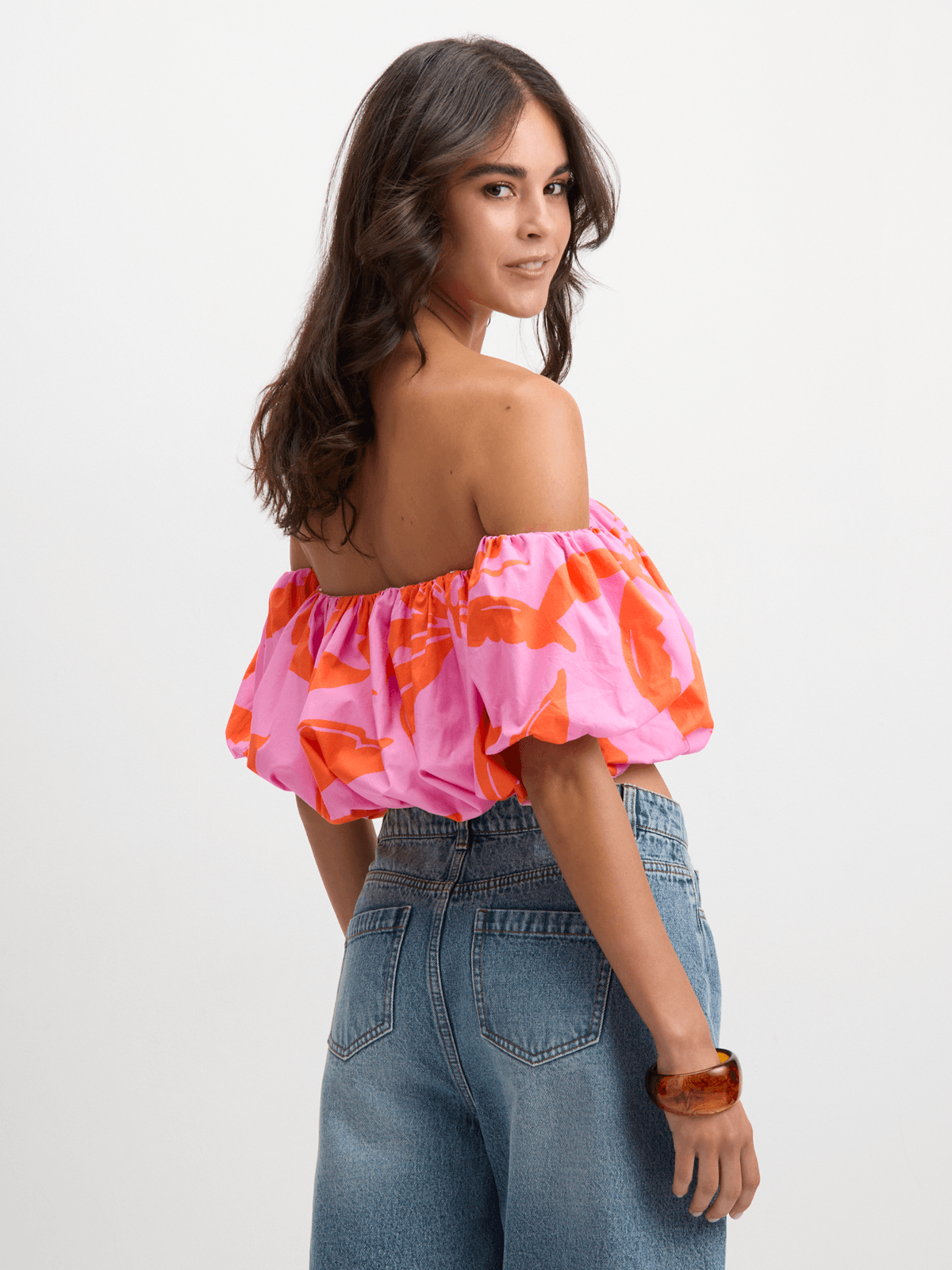 Exact Women's Pink Tropical Print Balloon Sleeve Top | Bash