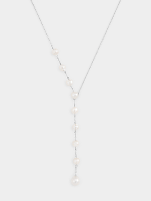 Sterling Silver Freshwater Pearl Station Lariat Necklace