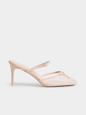 The FIX Women's Pink Mesh Bow Slip In Heels