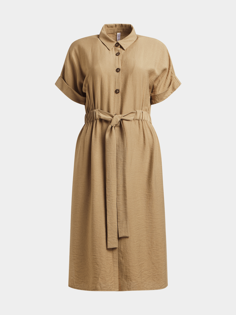 L’Or waist tuck shirt dress khaki Khaki Green Utility Shirt Dress (3128527) | Identity