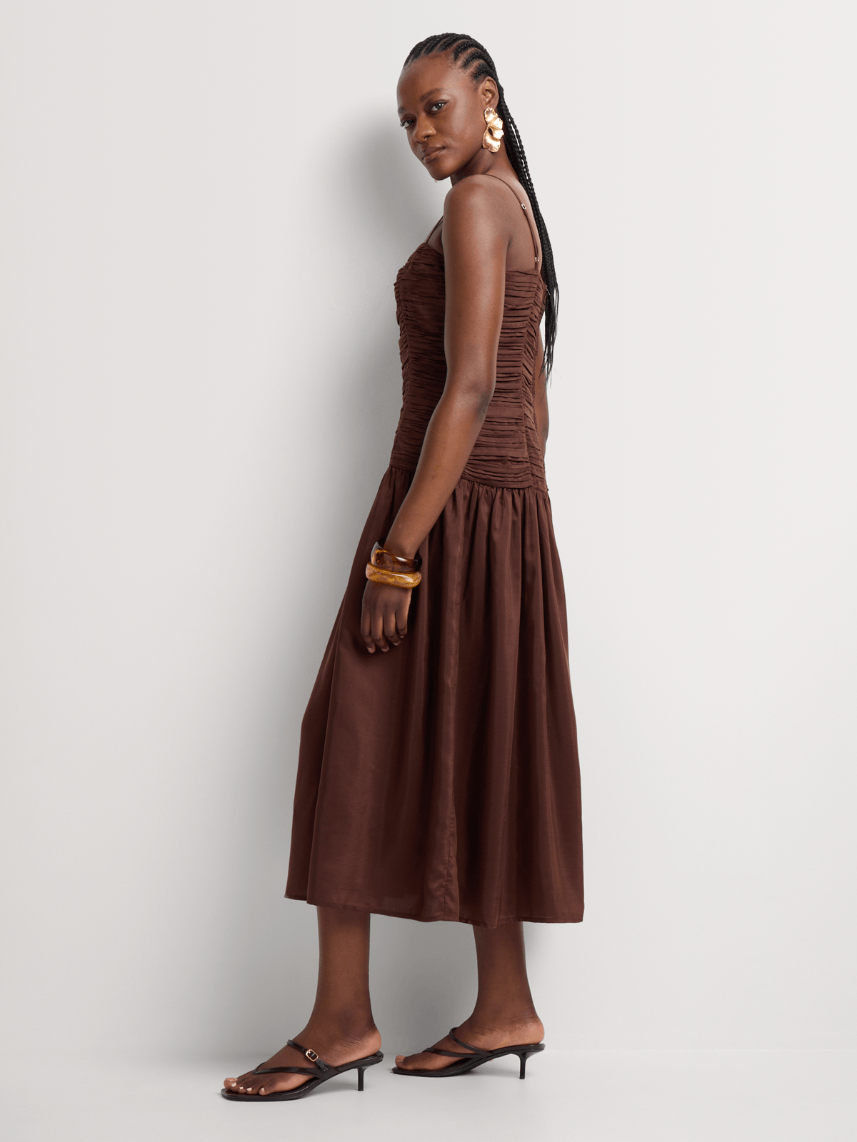 Fit Flare Ruched Bodice Drop Waist Dress Bash