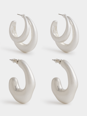 The FIX Women's Silver Double Hoop Earrings