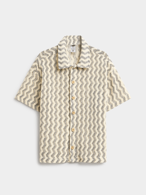 Jet Younger Boys Cream Textured Crochet Shirt