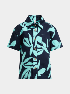 Exact Older Boy's Navy Leaf Print Shirt